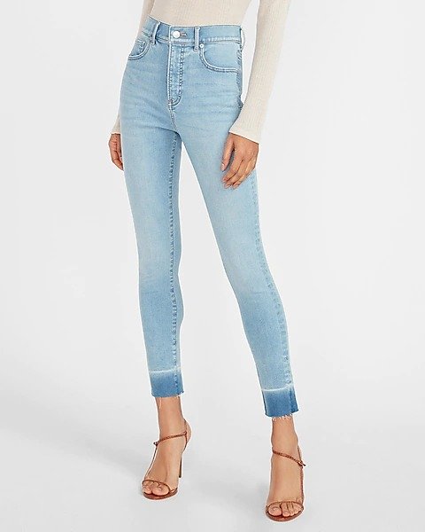 High Waisted Supersoft Raw Released Hem Skinny Jeans