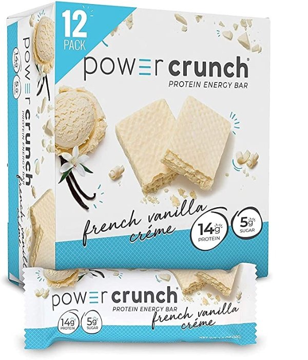 Power Crunch Whey Protein Bars, High Protein Snacks with Delicious Taste, French Vanilla Creme, 1.4 Ounce (12 Count)