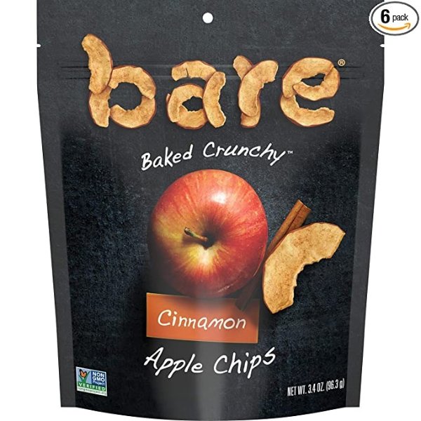 Natural Apple Chips, Cinnamon, Gluten Free + Baked, Multi Serve Bag - 3.4 Oz (6 Count)