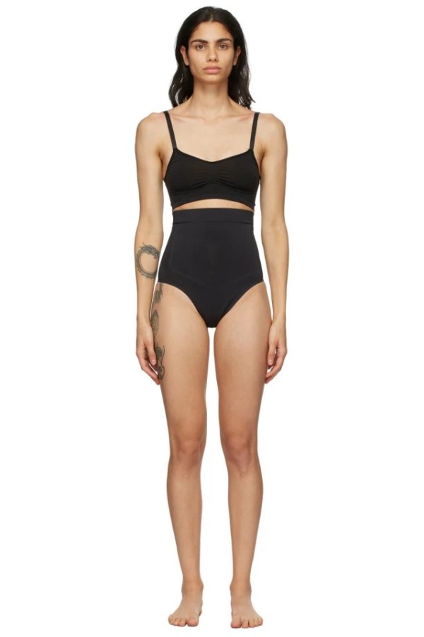 Black Contour Bonded High Waisted Thong