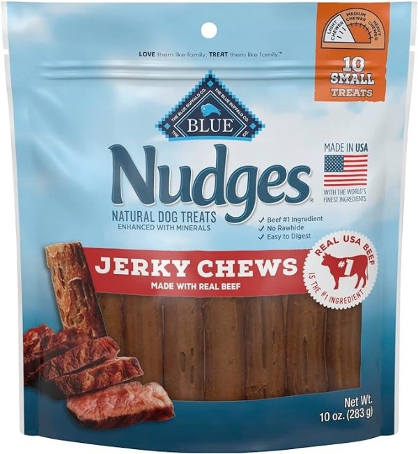 Nudges Jerky Chews Natural Dog Treats Small Breed, Beef, 10oz Bag, 10 Count