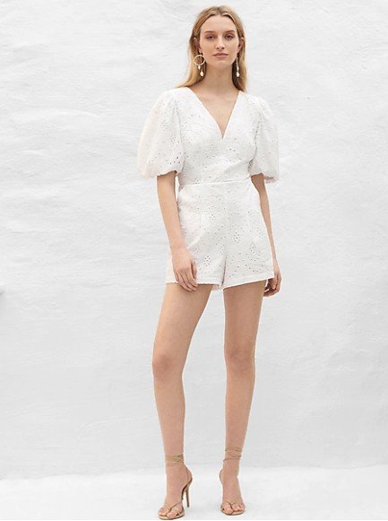 Eyelet Lace Puff Sleeve Romper