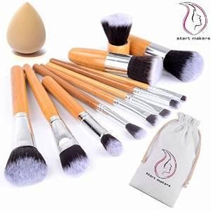 Start Makers® 11pcs Makeup Brush Set - Natural Makeup Brushes - Cosmetics Tools - Bamboo Handles Makeup Brushes Set