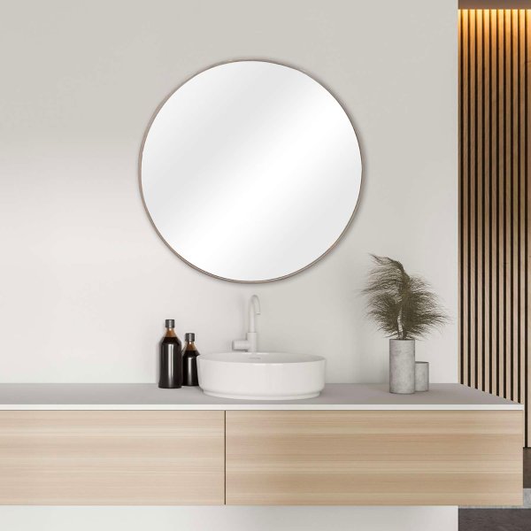 Mainstays 30in Round Wall Mirror Frame, Modern Grey Wood Finish