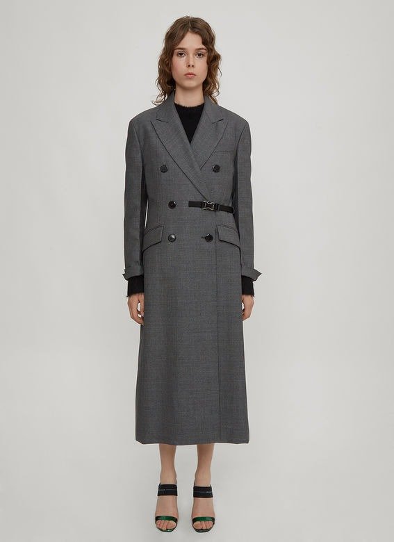 Double Breasted Damier Wool Coat in Grey