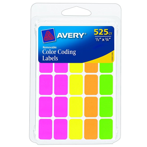 Avery Removable Color Coding Labels, Rectangular, Assorted Colors, Pack of 525 (6721)