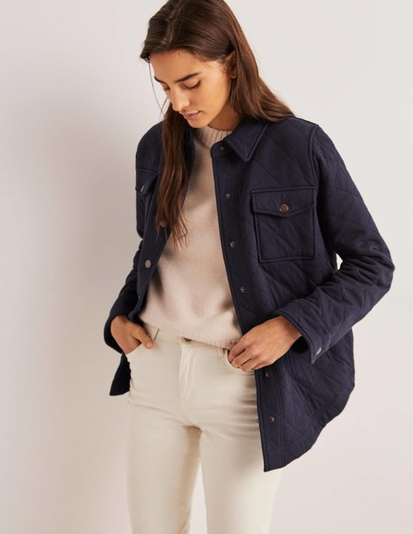 Quilted Jersey Shacket - Navy | Boden US