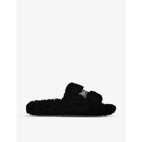 BalenciagaLogo-embroidered faux-shearling sliders