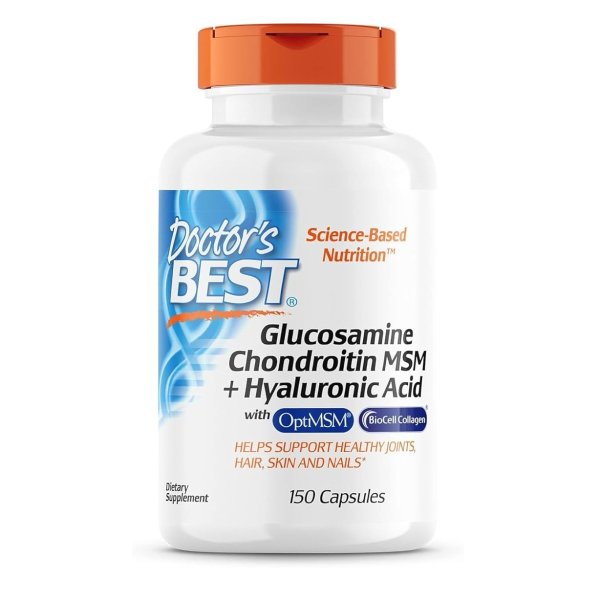 Glucosamine Chondroitin MSM + Hyaluronic Acid with OptiMSM Featuring Biocell Collagen, Joint Support, Non-GMO, Gluten & Soy Free, 150 Caps