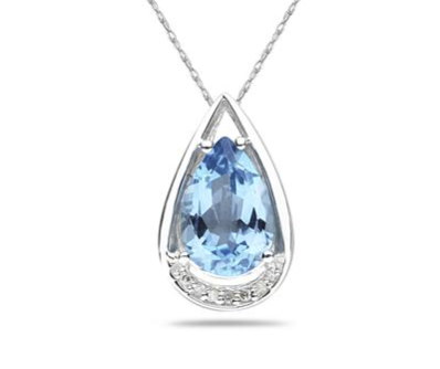 Pear Shaped Blue Topaz and Diamond Raindrop Pendant in 10k White Gold