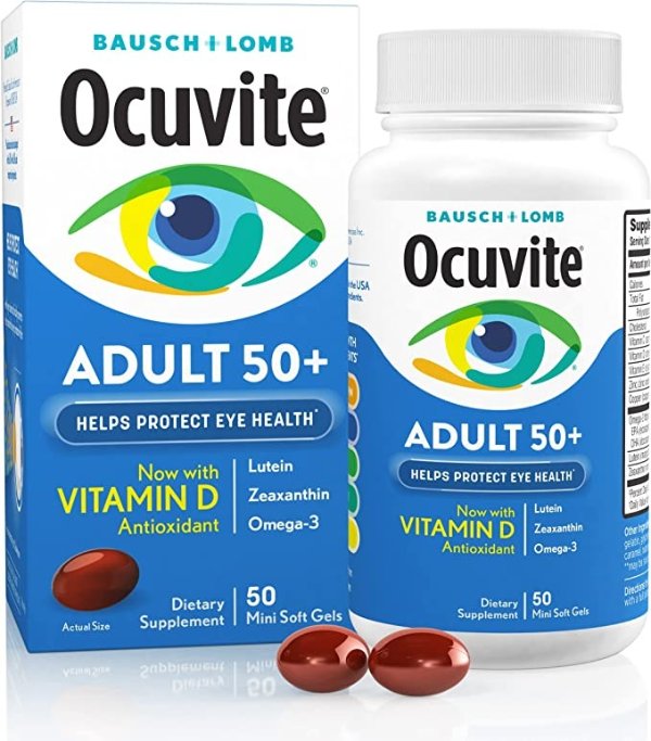 Eye Vitamin & Mineral Supplement, Contains Zinc, Vitamins C, E, Omega 3, Lutein, & Zeaxanthin, Bausch & LombAdult 50+ Eye Vitamin & Mineral Softgels, 50 Count