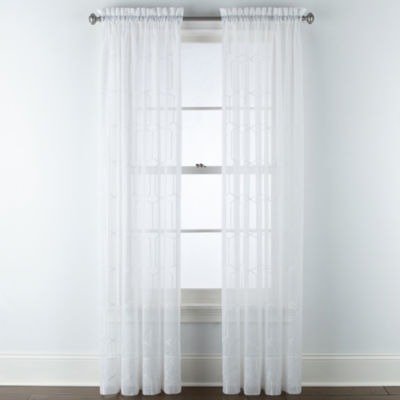 Home Expressions Lattice Voile Embroidery Sheer Rod-Pocket Curtain Panel