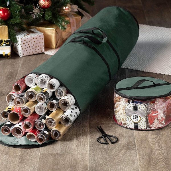 Zober 圣诞礼品包装纸收纳袋+彩带收纳包 2件套 2色可选