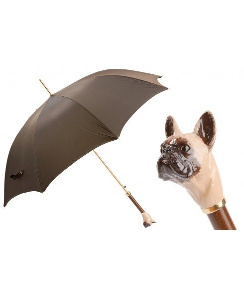 Pasotti Brown Luxury Umbrella with French Bulldog Handle
