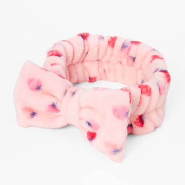 Pink Strawberry Plush Makeup Bow Headwrap