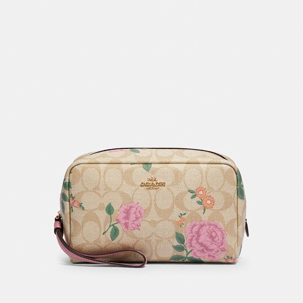 Boxy Cosmetic Case in Signature Canvas With Prairie Rose Print