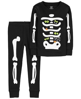 Toddler Boys and Toddler Girls Skeleton 100% Snug Fit Cotton Pajamas, 2 Piece Set