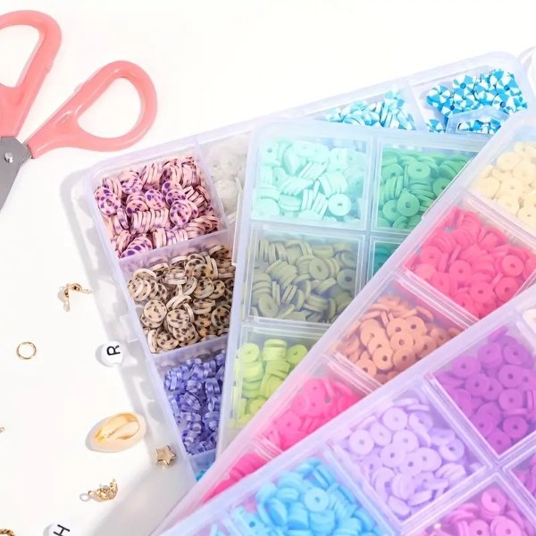 9600pcs, 96 Color Clay Beads For Bracelet Making Kit, Flat Circular Polymer Clay Bead Spacer Beads For Jewelry Making Pendant Charm Kit Letter Beads And Elastic Strings