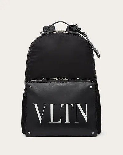NYLON VLTN BACKPACK WITH LEATHER FRONT POCKET for Man | Valentino Online Boutique