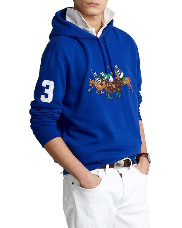 Cotton Blend Fleece Triple Pony Embroidered Logo Classic Fit Hoodie