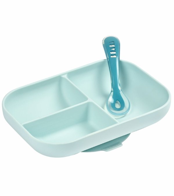 Silicone Divided Suction Plate And Spoon Set - Rain