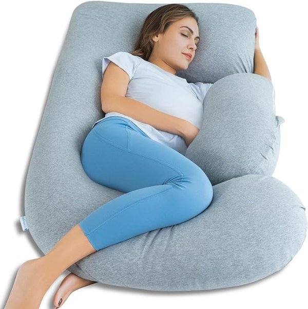 Pregnancy Pillows for Sleeping, Cooling Maternity Pillow Detachable for Side Sleepers, U Shaped Body Pillow for Back Pain with Organic Jersey Cover