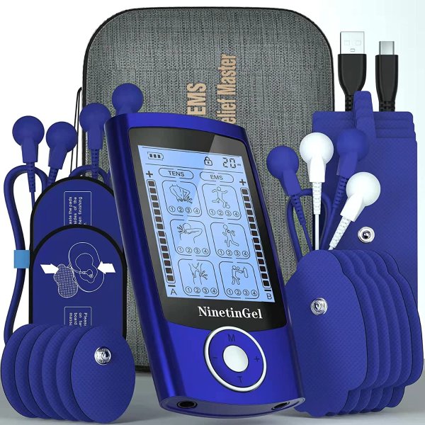 Tens Unit Muscle Stimulator – EMS Muscle Relaxer Ab Stimulator – 16 Different Sized Pads with Protective Case Included – Ideal for Muscle Pain Relief, Muscle Soreness, Relaxing