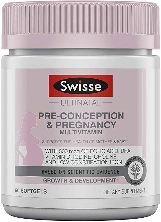 Premium Ultinatal Preconception & Prenatal Multivitamin | Supports Fertility, Pregnancy, & Breastfeeding | Folic Acid, Omega 3 DHA & EPA, Iodine, Choline, Vitamin C, D, & B, Iron | 60 Softgels
