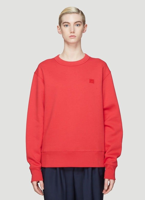 Oversized Crew Neck Face Patch Sweatshirt in Red