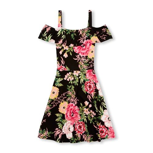 Womens Mommy And Me Short Sleeve Floral Print Knit Off Shoulder Matching Dress
