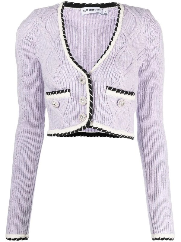 contrasting-trim cable-knit cardigan