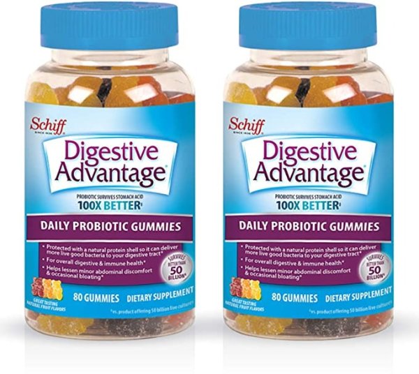 Daily Probiotic Natural Fruit Flavor Gummies, Digestive Advantage 80 count (Pack of 2)