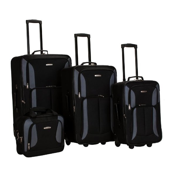 Sydney Collection Expandable 4-Piece Softside Luggage Set, Black/Gray