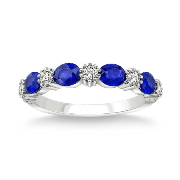 Cut Blue Sapphire and Diamond 14kt White Gold Ring