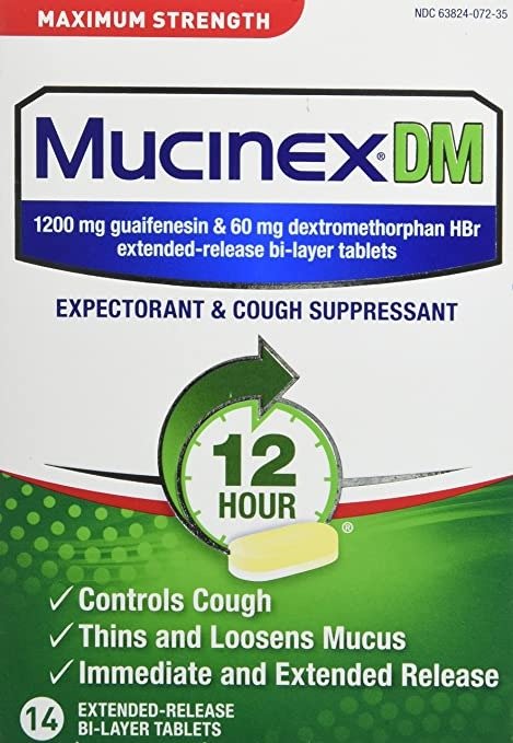 DM Maximum Strength 12-Hour Expectorant and Cough Suppressant Tablets, 14 ct