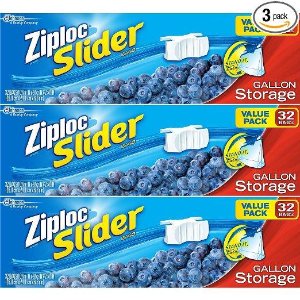 Ziploc Slider Storage Bags Gallon Value Pack 32 ct (Pack Of 3)