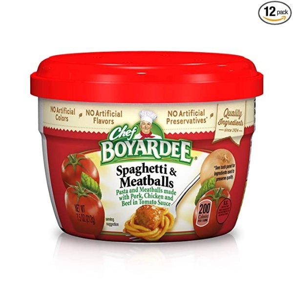 Chef Boyardee Spaghetti & Meatballs in Tomato Sauce, 7.5-Ounce Microwavable Bowls (Pack of 12)