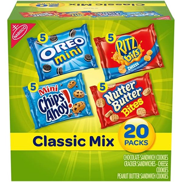 Classic Mix Variety Pack, OREO Mini, CHIPS AHOY! Mini, Nutter Butter Bites, RITZ Bits Cheese, 20 Snack Packs
