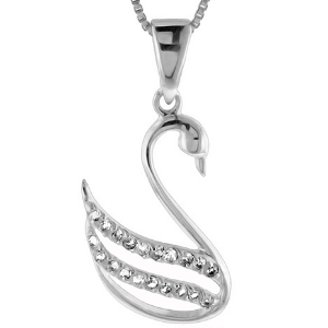 1/4 Carat tw White Sapphire Swan Pendant in Sterling Silver with 18" Chain