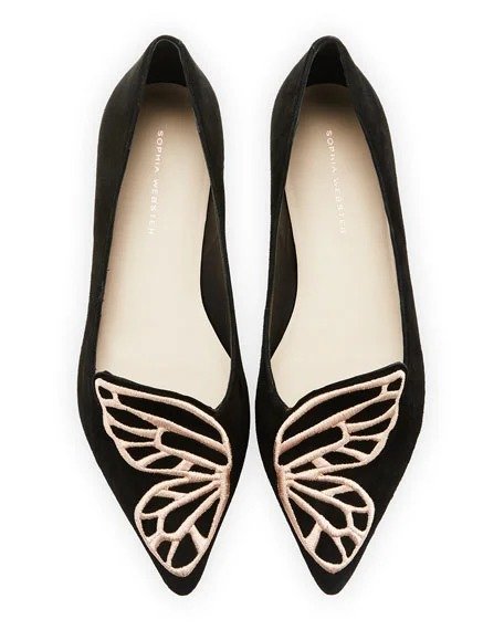 Bibi Butterfly Embroidered Suede Flats