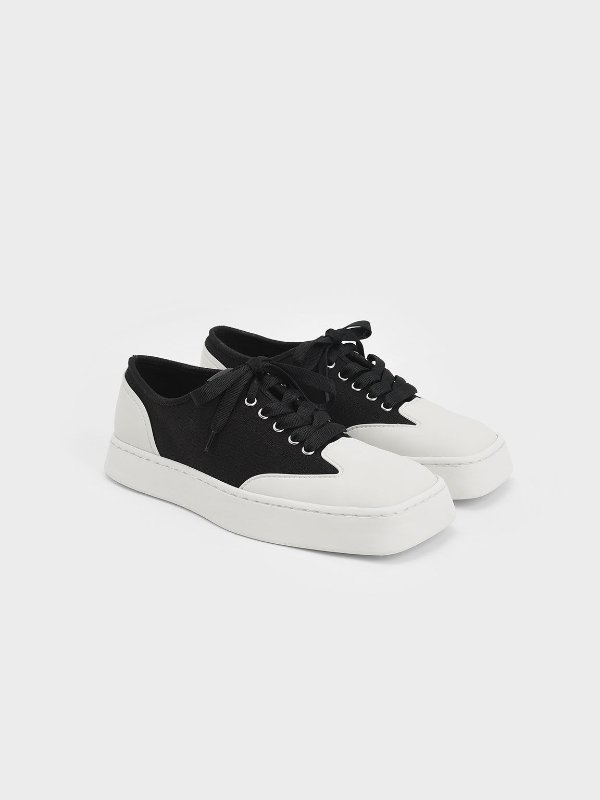 Black Two-Tone Low-Top Canvas Sneakers | CHARLES &amp; KEITH
