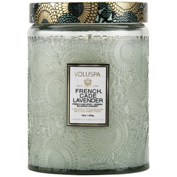 Large Embossed Glass Jar Candle French Cade Lavender