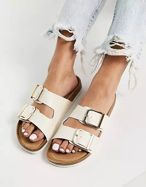 double buckle flat sandal in off white