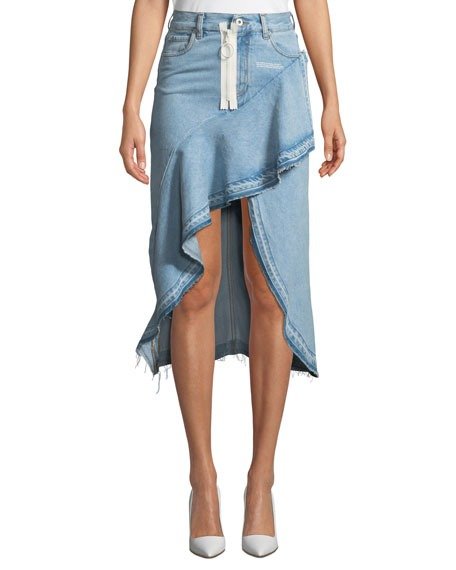 High-Low Ruffled Denim Skirt