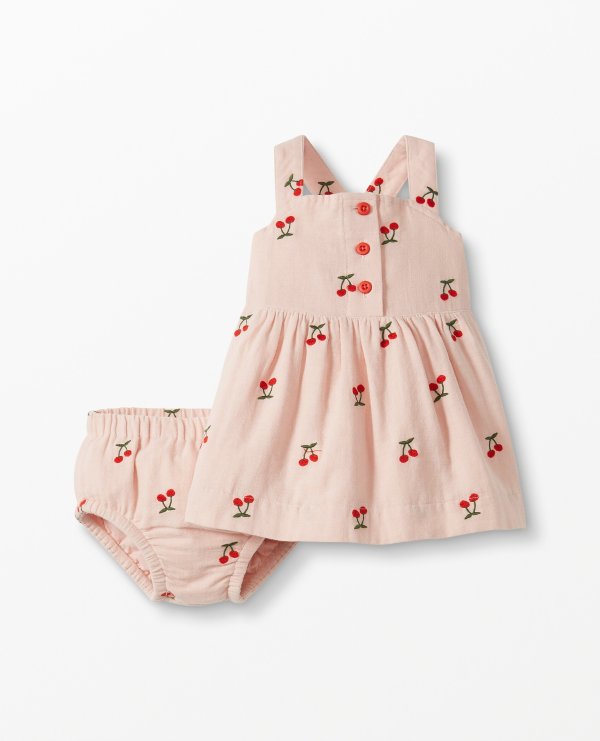 Baby Embroidered Dress & Bloomer Set In Cotton Muslin