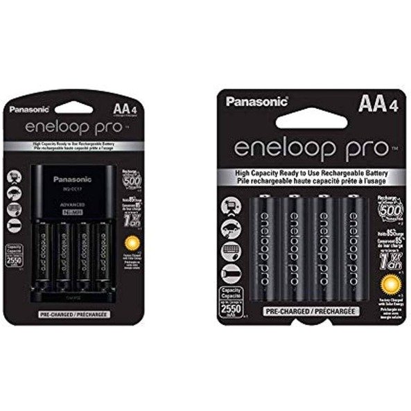 Panasonic eneloop pro Rechargeable Battery Charger Bundle with AA High Capacity Ni-MH Pre-Charged Batteries (4-Pack)