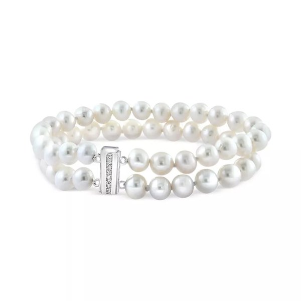 EFFY® Pink & White Freshwater Pearl (6 1/3 - 7 1/3mm) & White Topaz (1/10 ct. t.w) Two Row Bracelet (Also available in Gray & White and Freshwater Pearl