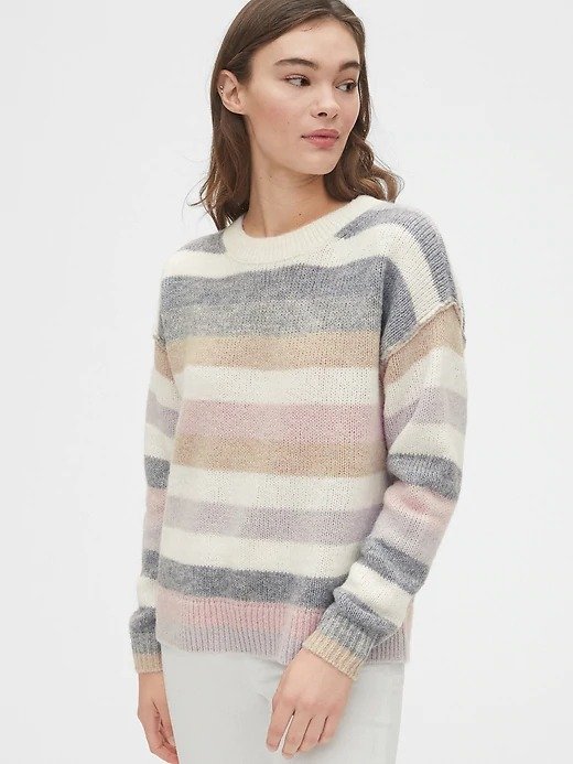 Relaxed Wool-Blend Stripe Crewneck Sweater