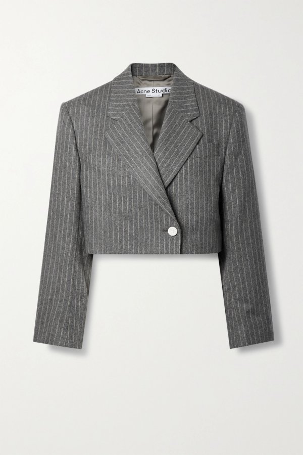 Cropped pinstriped wool-blend blazer