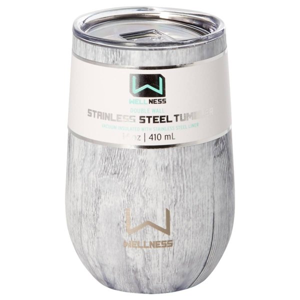 14oz. Stainless Steel White Woodgrain Wine Tumbler